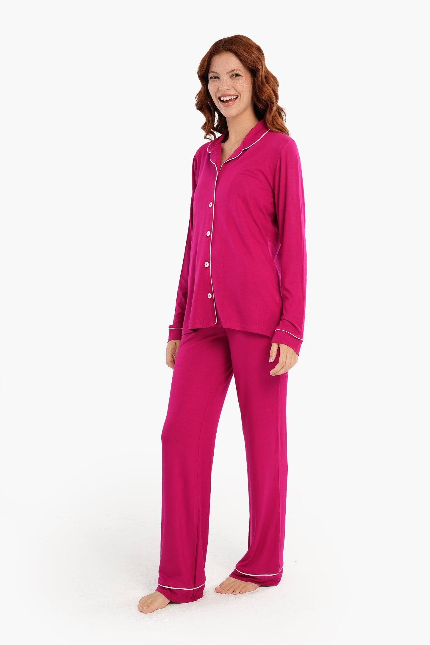 Viscose Contrast Piping Pyjama Set