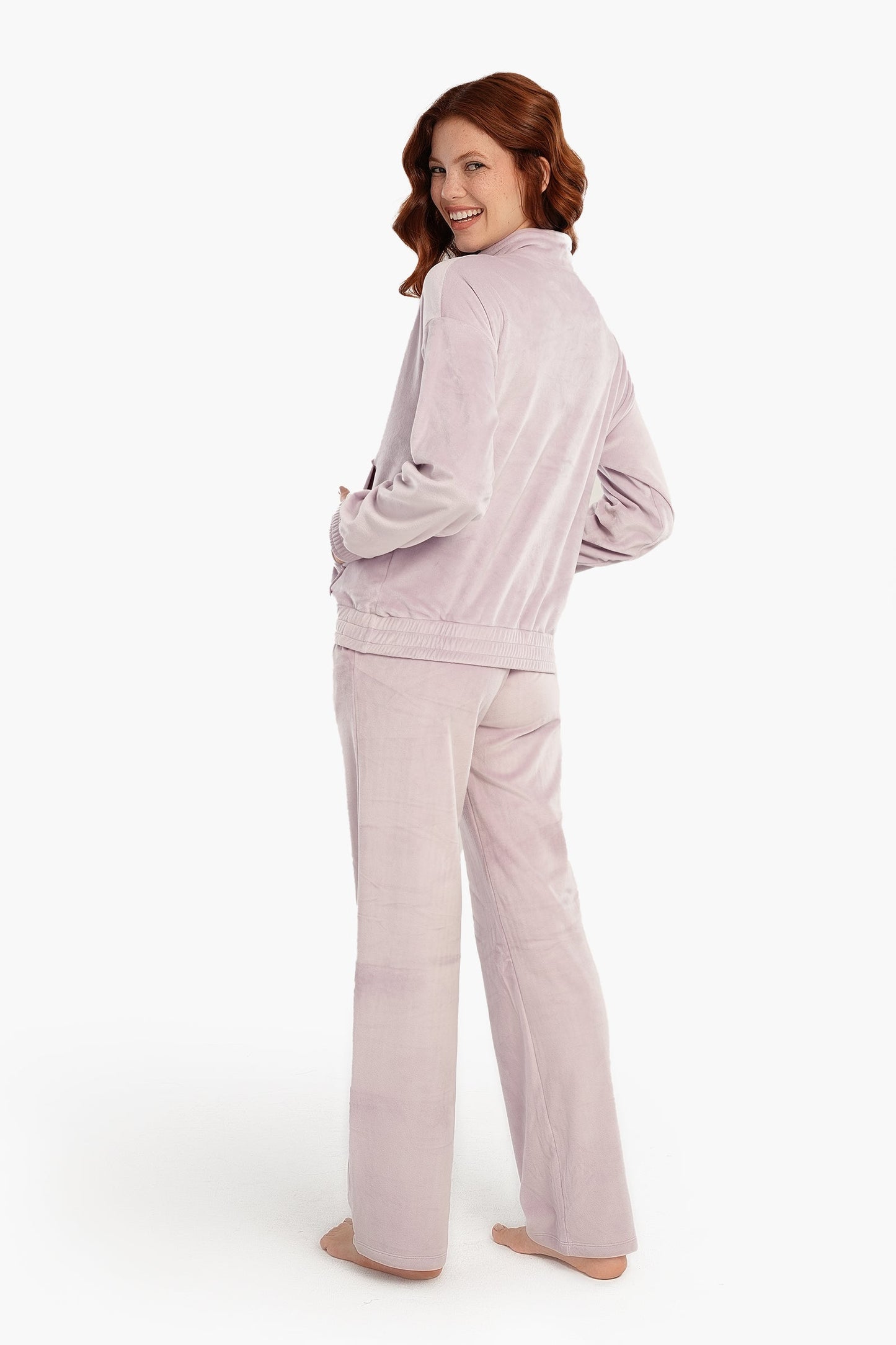 Half Zip Closure Velvet Pyjama Set