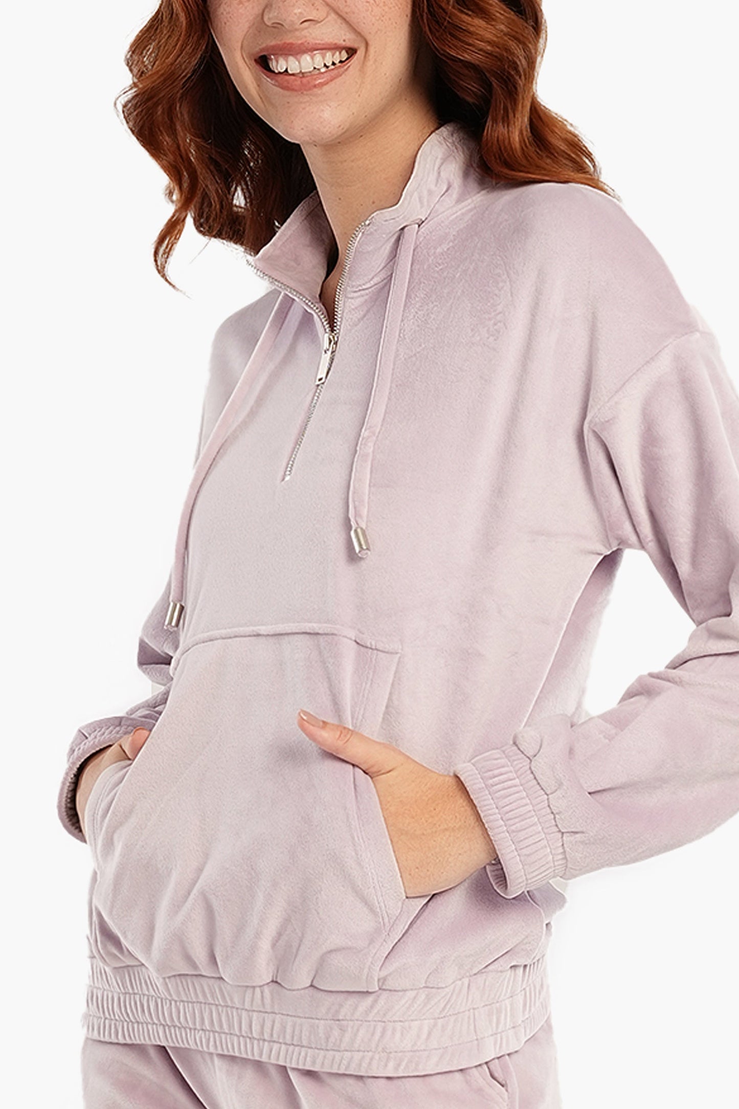 Half Zip Closure Velvet Pyjama Set