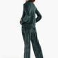 Olive High Neck Velvet Piping Pyjama Set