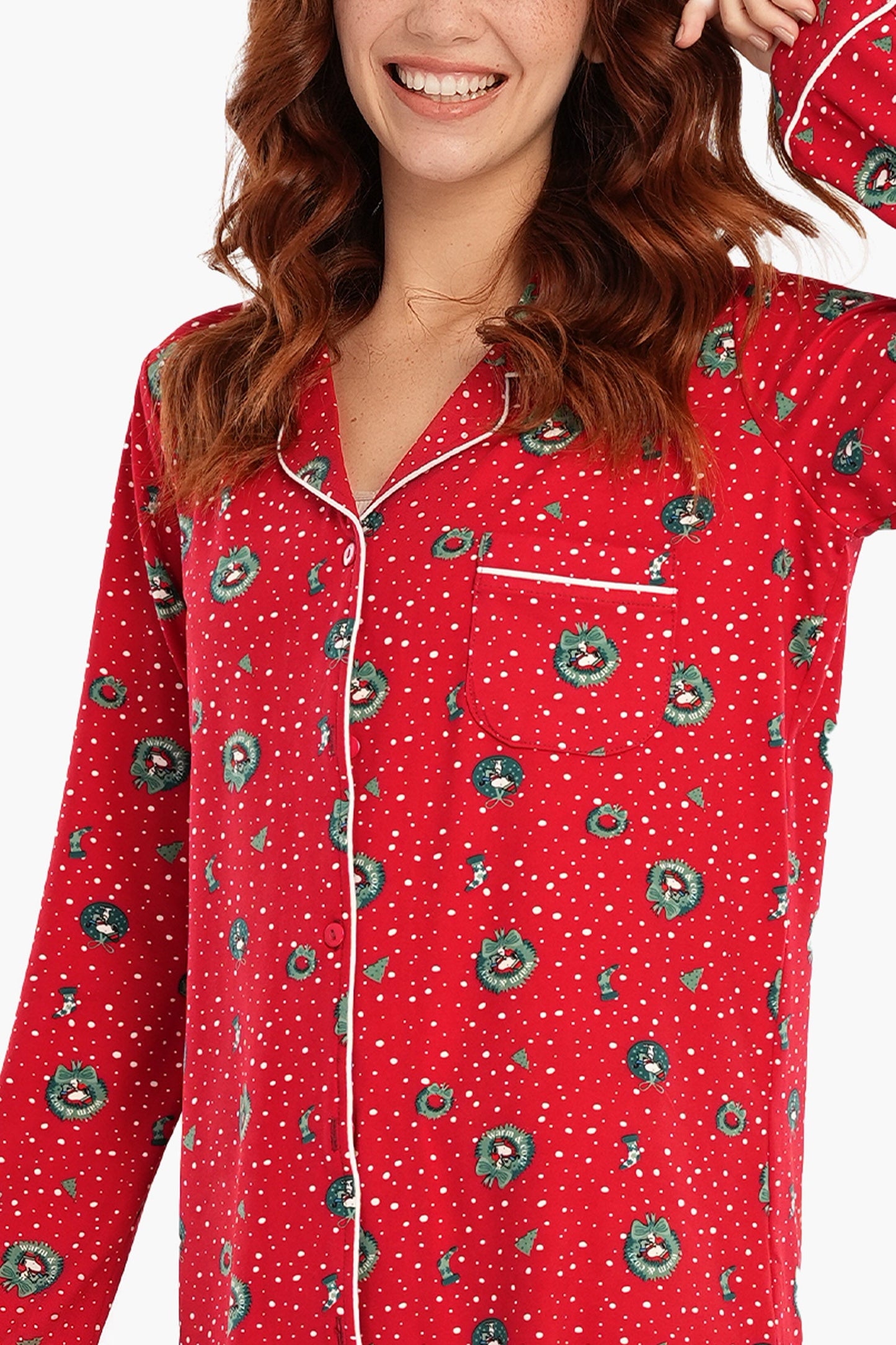 Red Christmas Piping Night Shirt