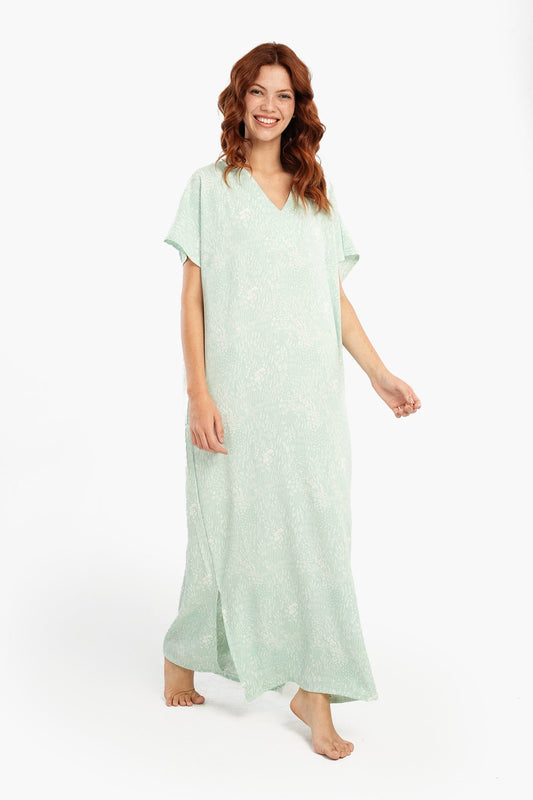 Light Mint Relaxing V-Neck Long Nightgown