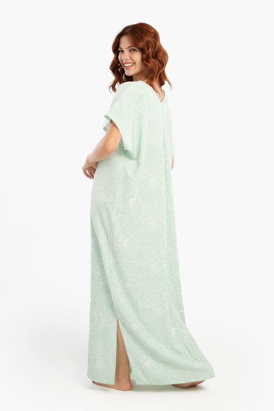 Light Mint Relaxing V-Neck Long Nightgown