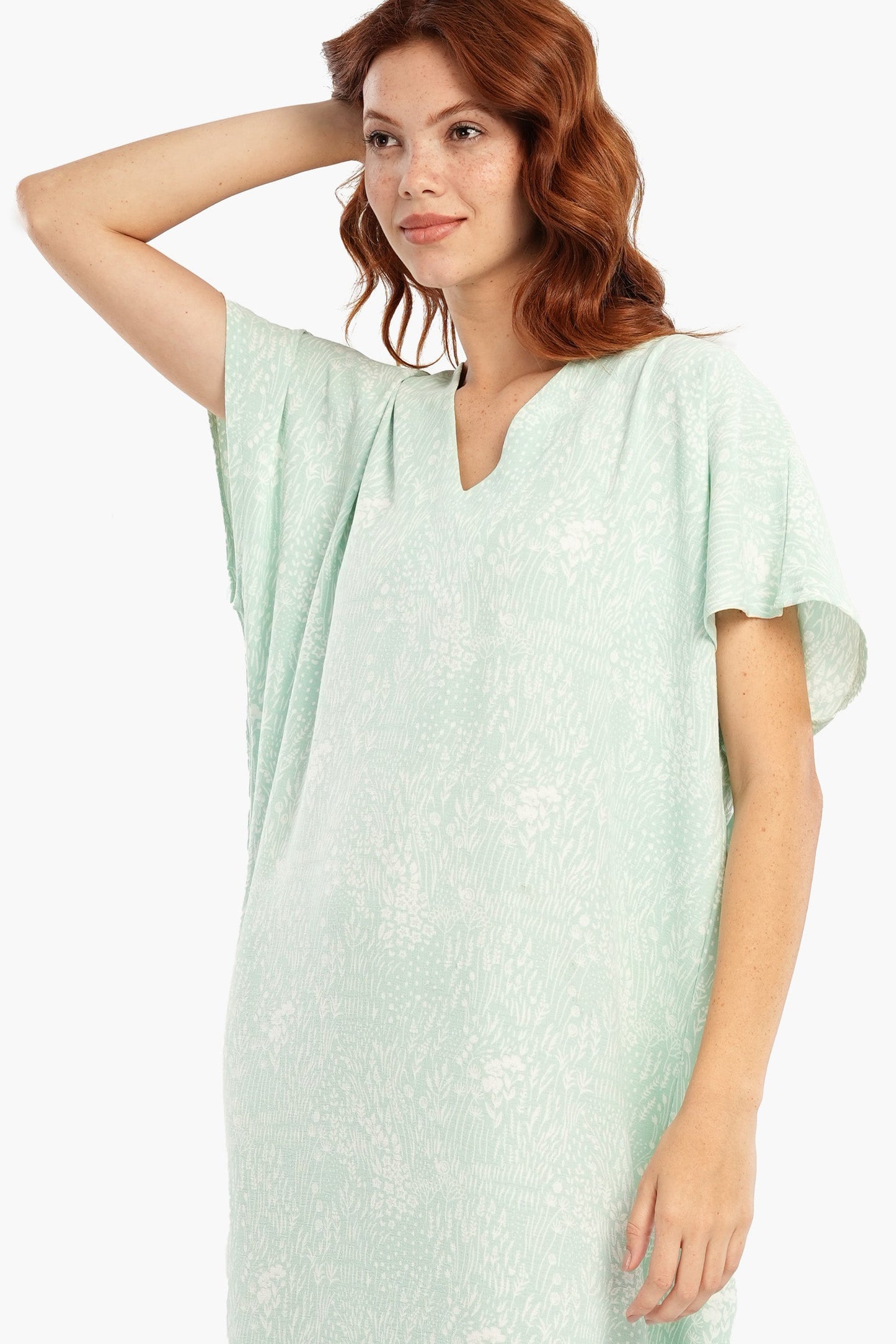 Light Mint Relaxing V-Neck Long Nightgown