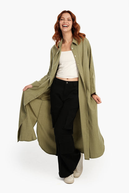 فستان قميصي متوسط ​​الطول