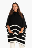 Black Poncho with White Stripes