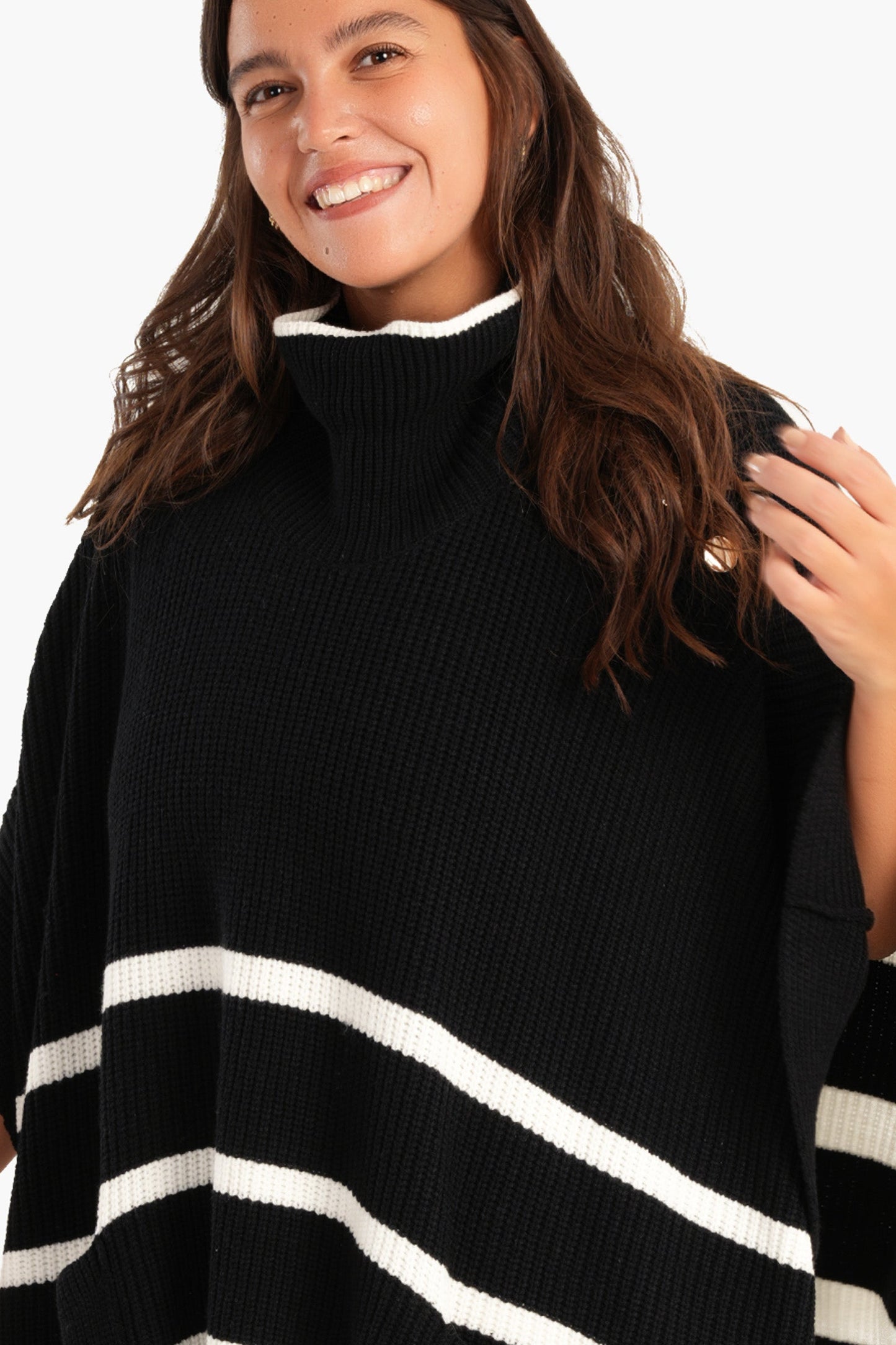 Black Poncho with White Stripes