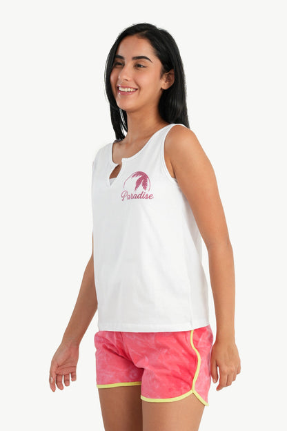 طقم بيجامة مع شورت تاي داي