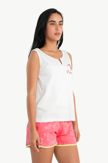 طقم بيجامة مع شورت تاي داي