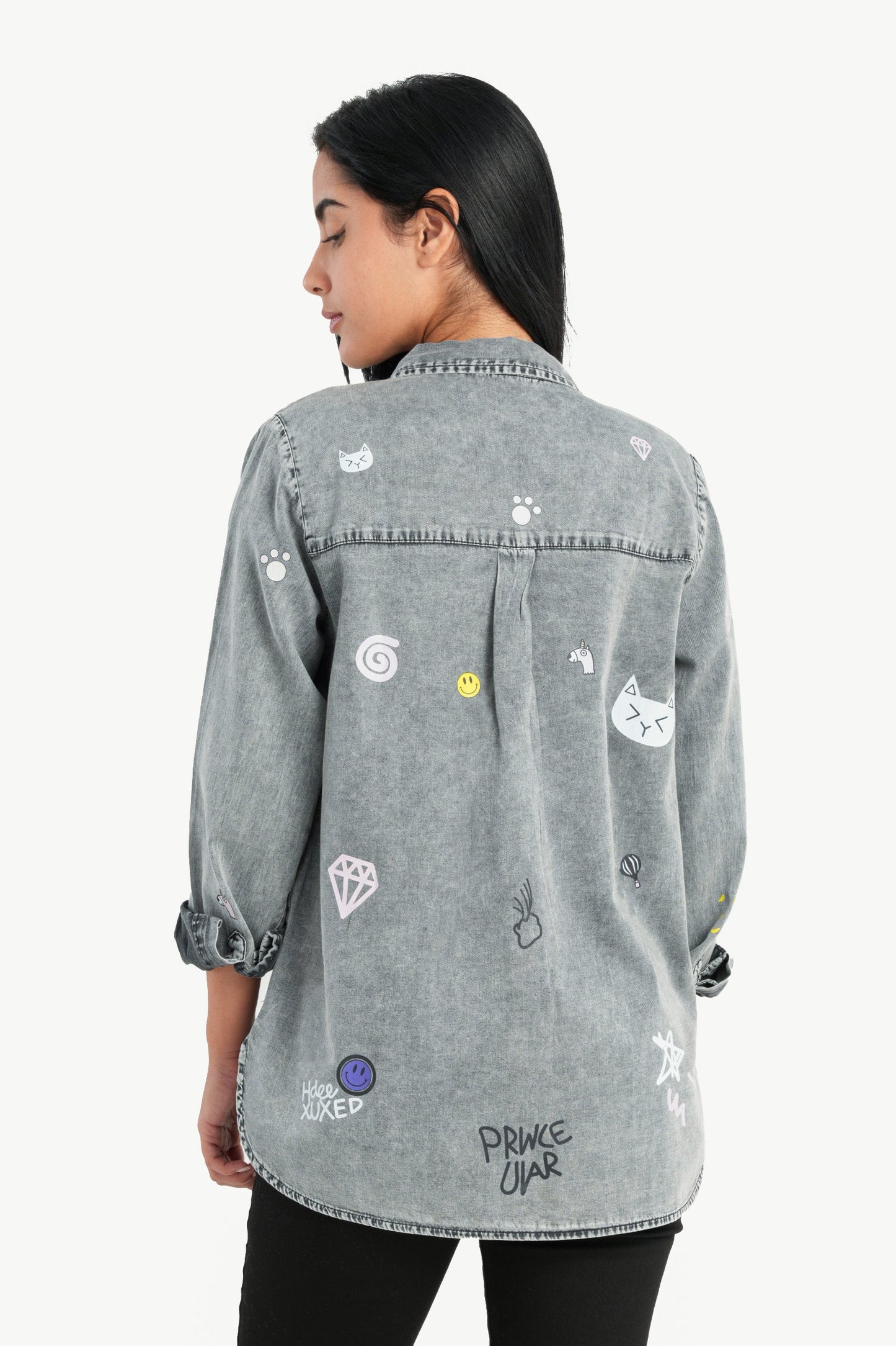 Denim Printed Shirt With Slits