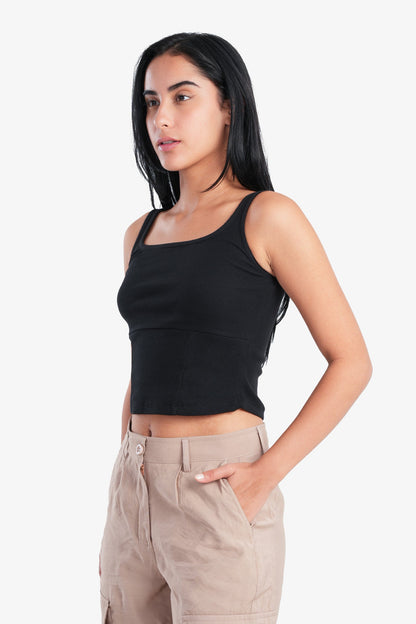 Black Cropped Ribbed Top