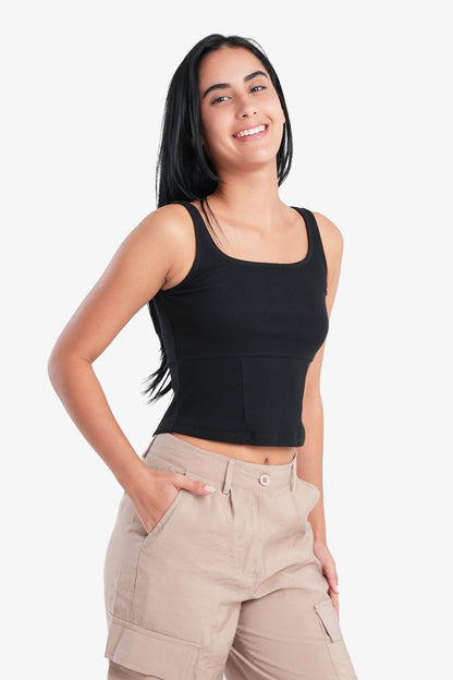 Black Cropped Ribbed Top