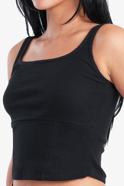 Black Cropped Ribbed Top