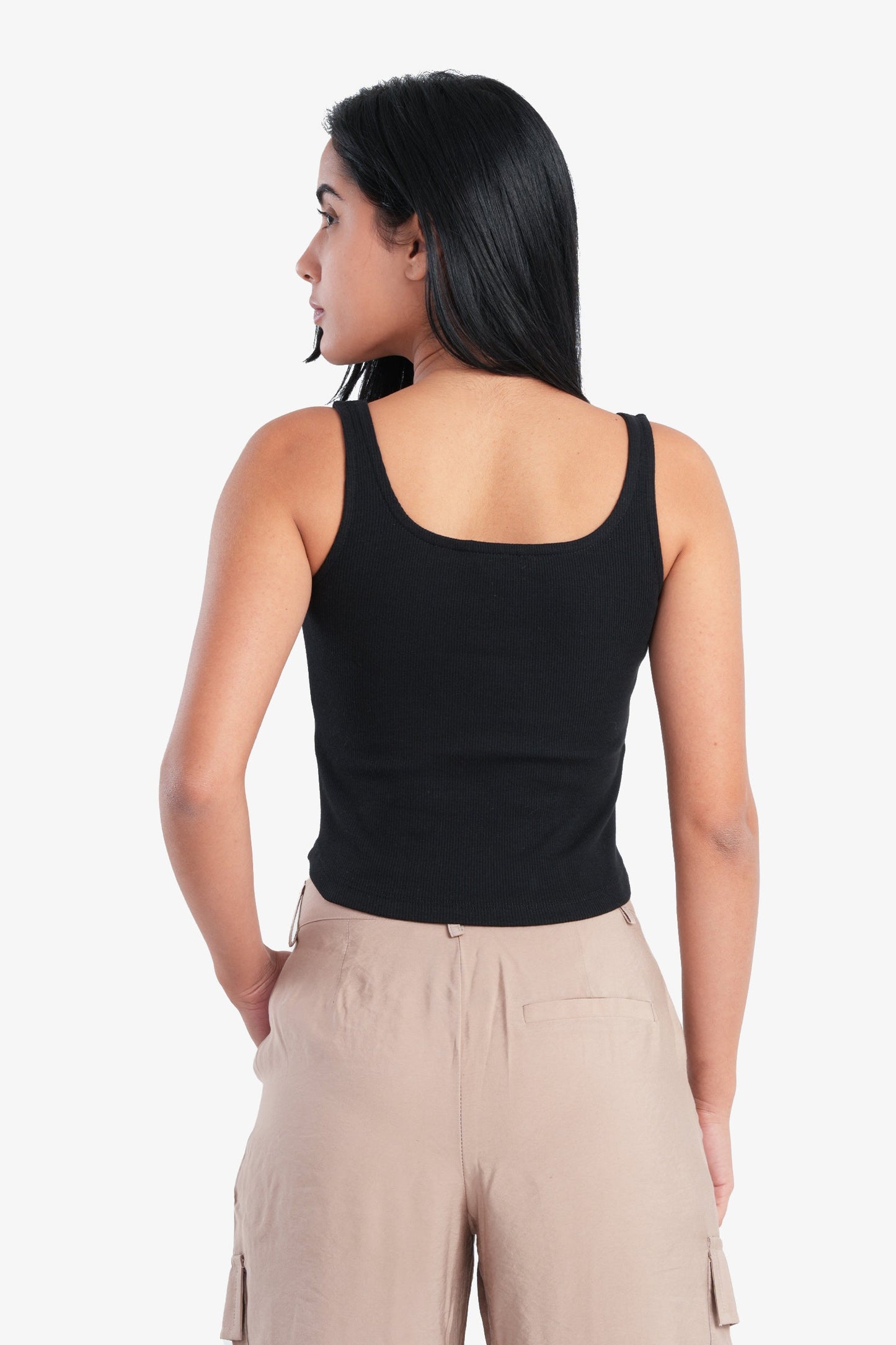 Black Cropped Ribbed Top
