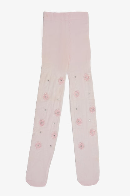 جوارب طويلة مزينة بزهور كريستالية للبنات