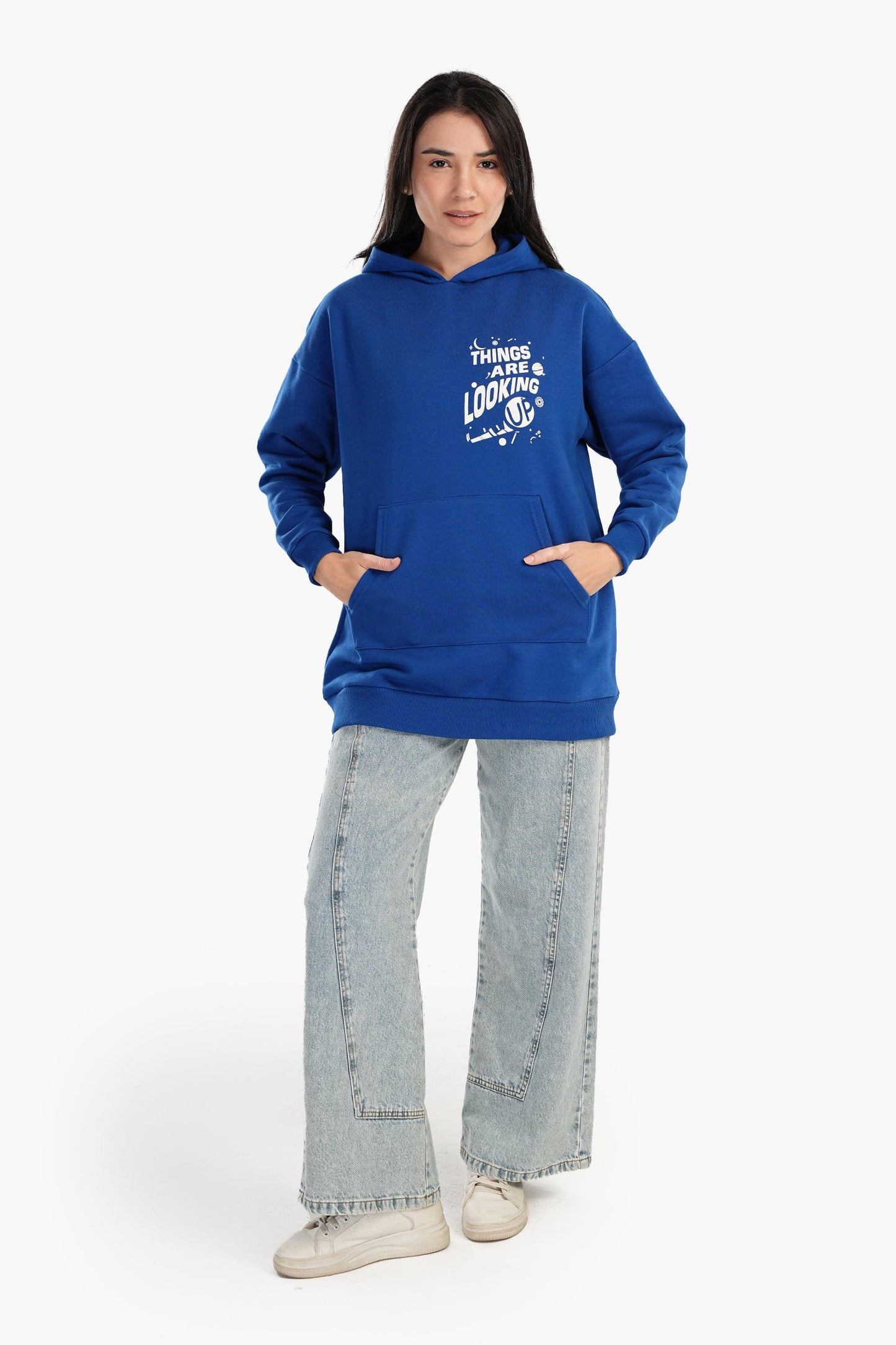 Blue Printed Lounge Hoodie