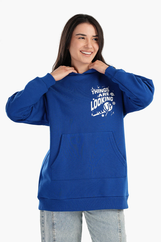 Blue Printed Lounge Hoodie