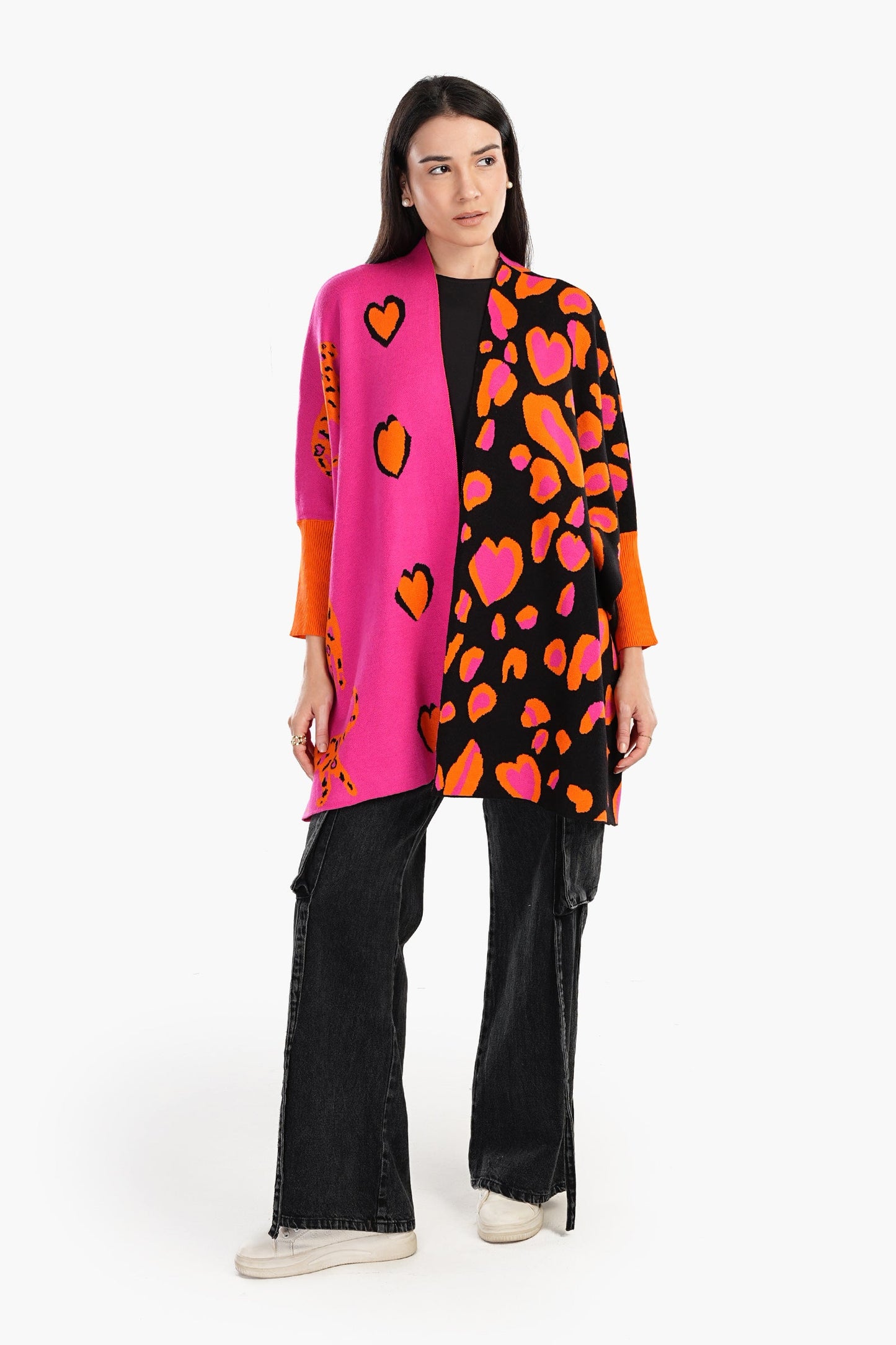 Colorful Jacquard Open Front Poncho