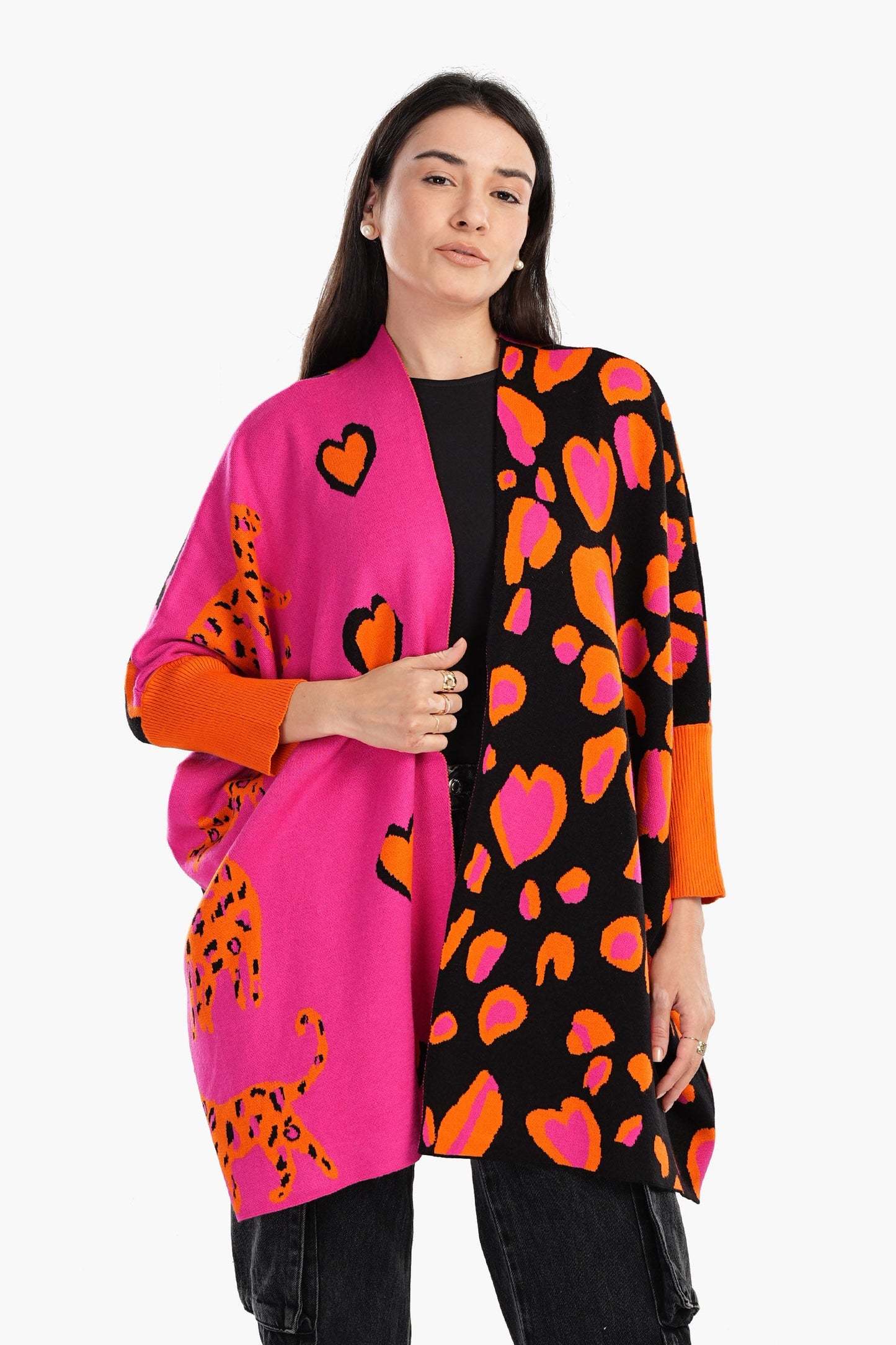 Colorful Jacquard Open Front Poncho