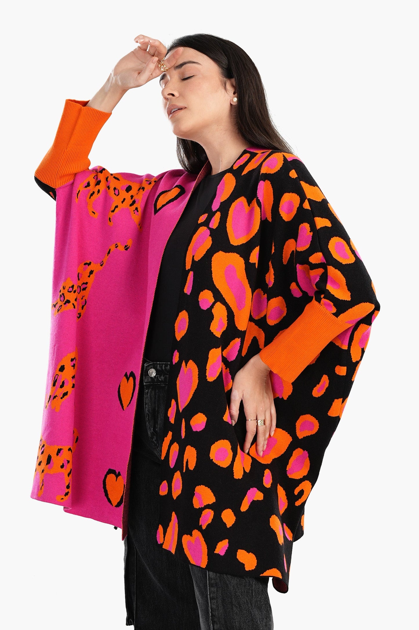 Colorful Jacquard Open Front Poncho