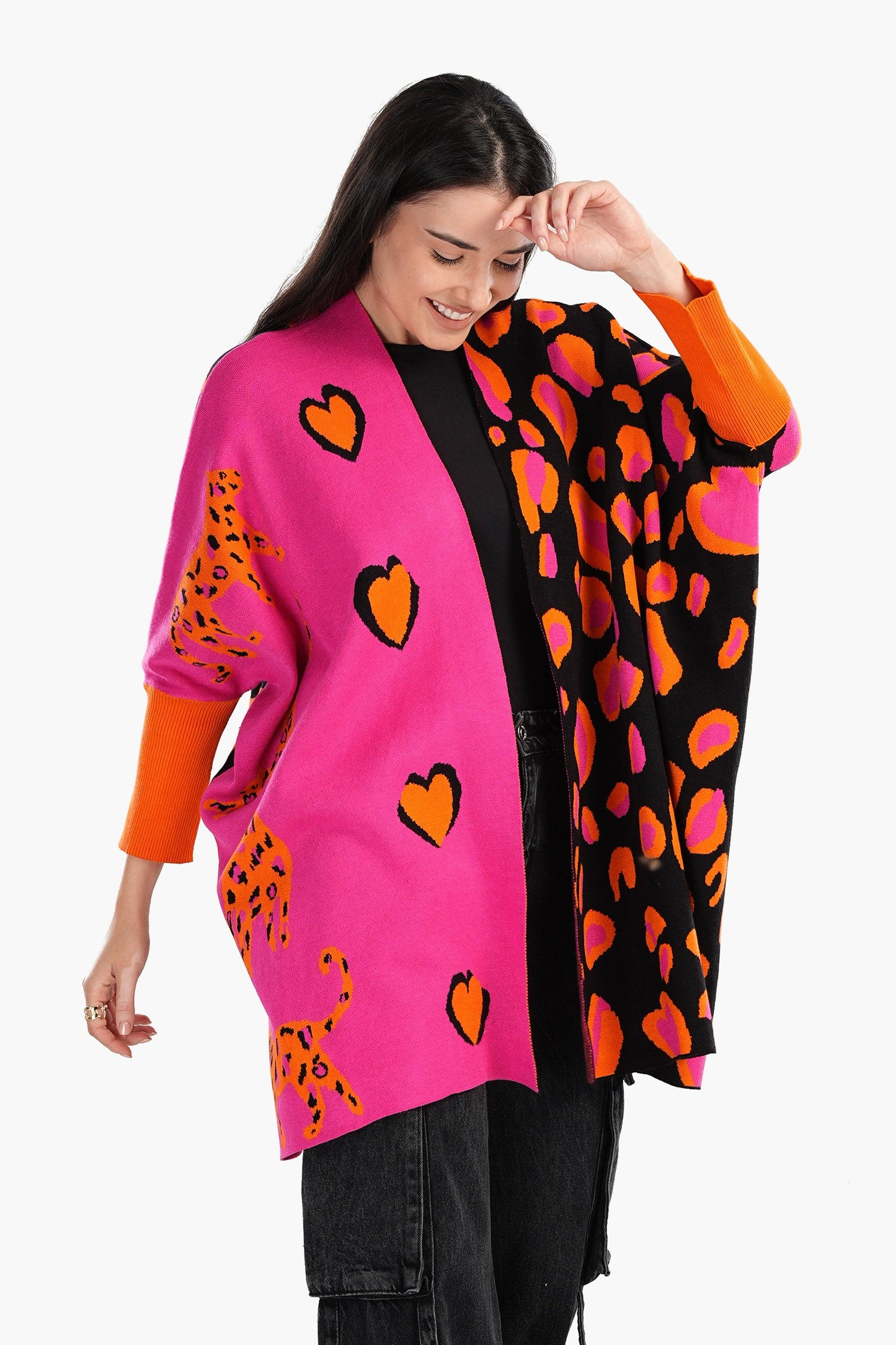 Colorful Jacquard Open Front Poncho