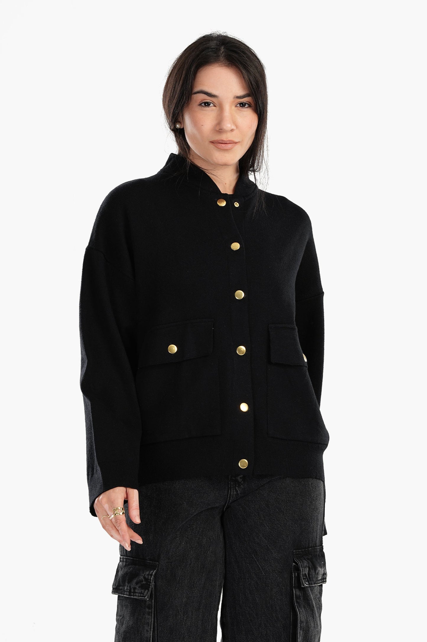 Dropped Shoulder Jacket with Snap Buttons