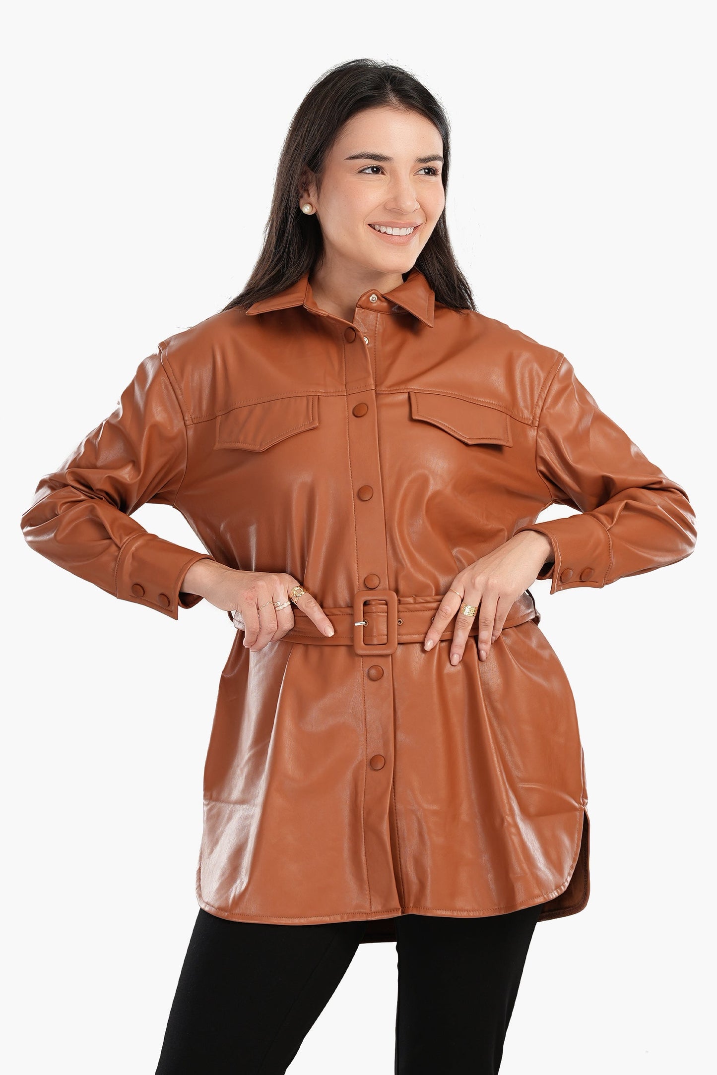 Leather Shirt with Waist Belt