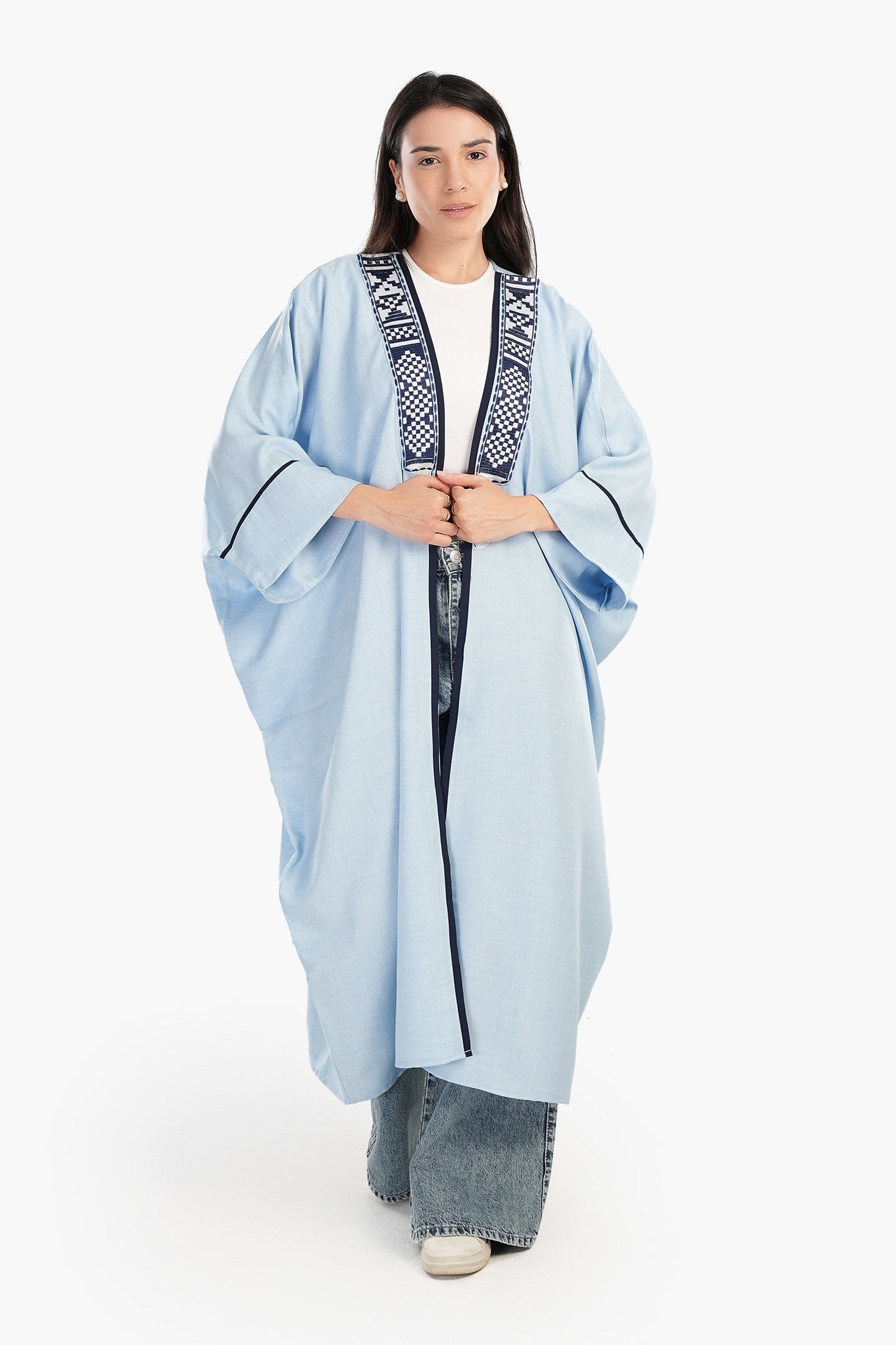 Light Blue Embroidered Kimono