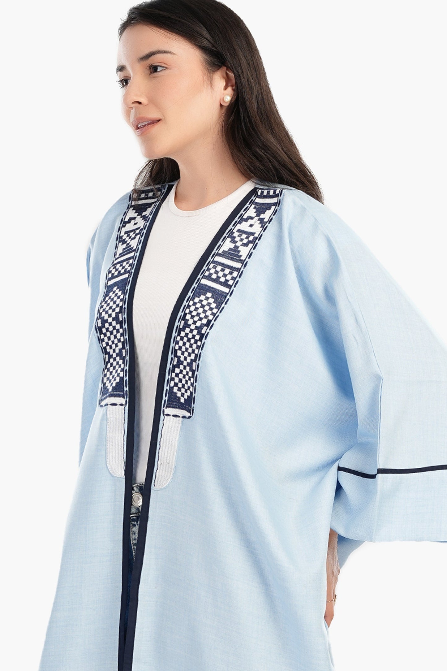 Light Blue Embroidered Kimono