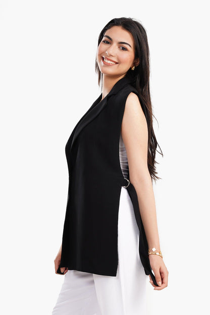 Crepe Revere Collar Vest