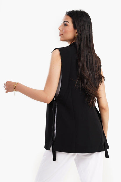 Crepe Revere Collar Vest