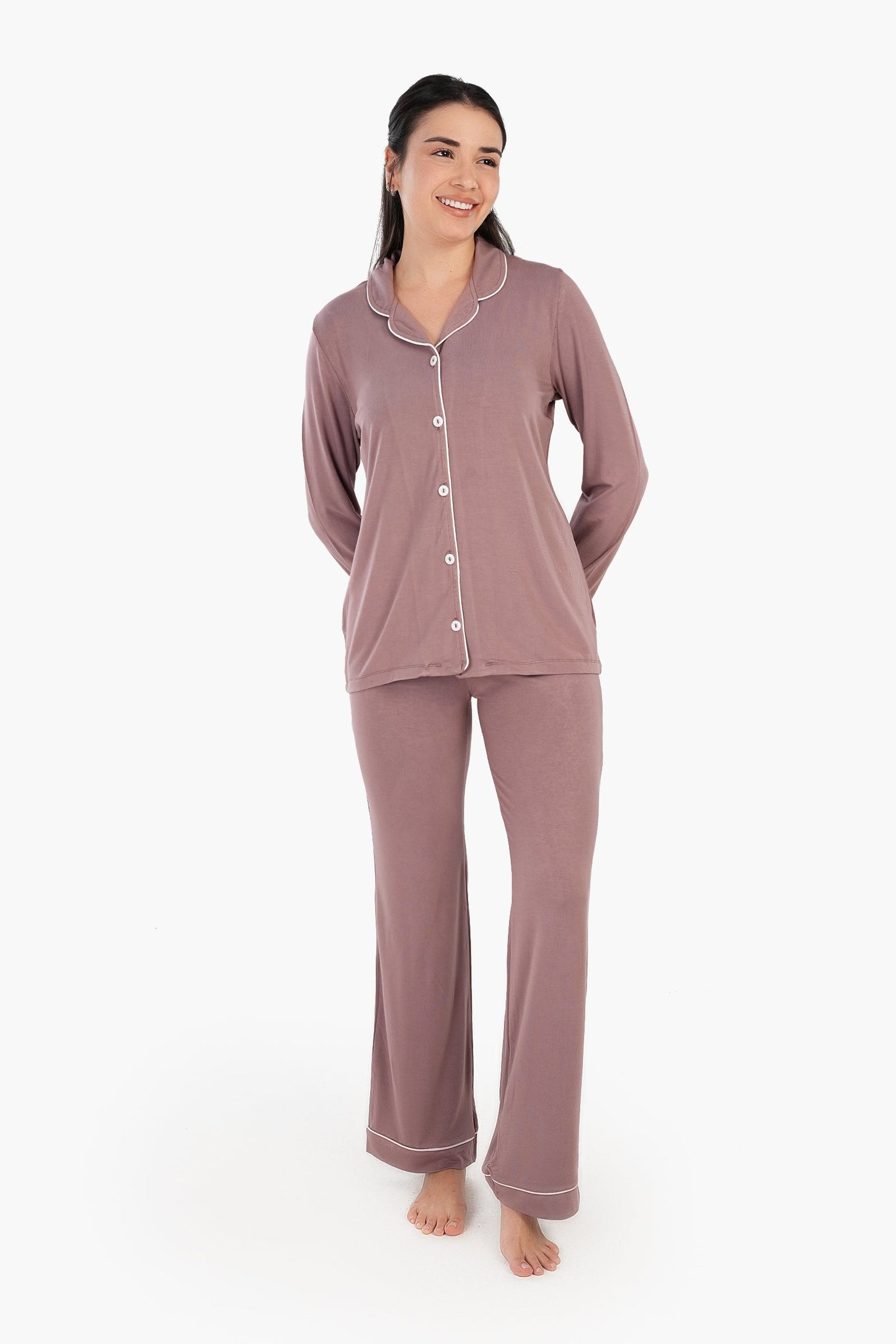 Viscose Contrast Piping Pyjama Set