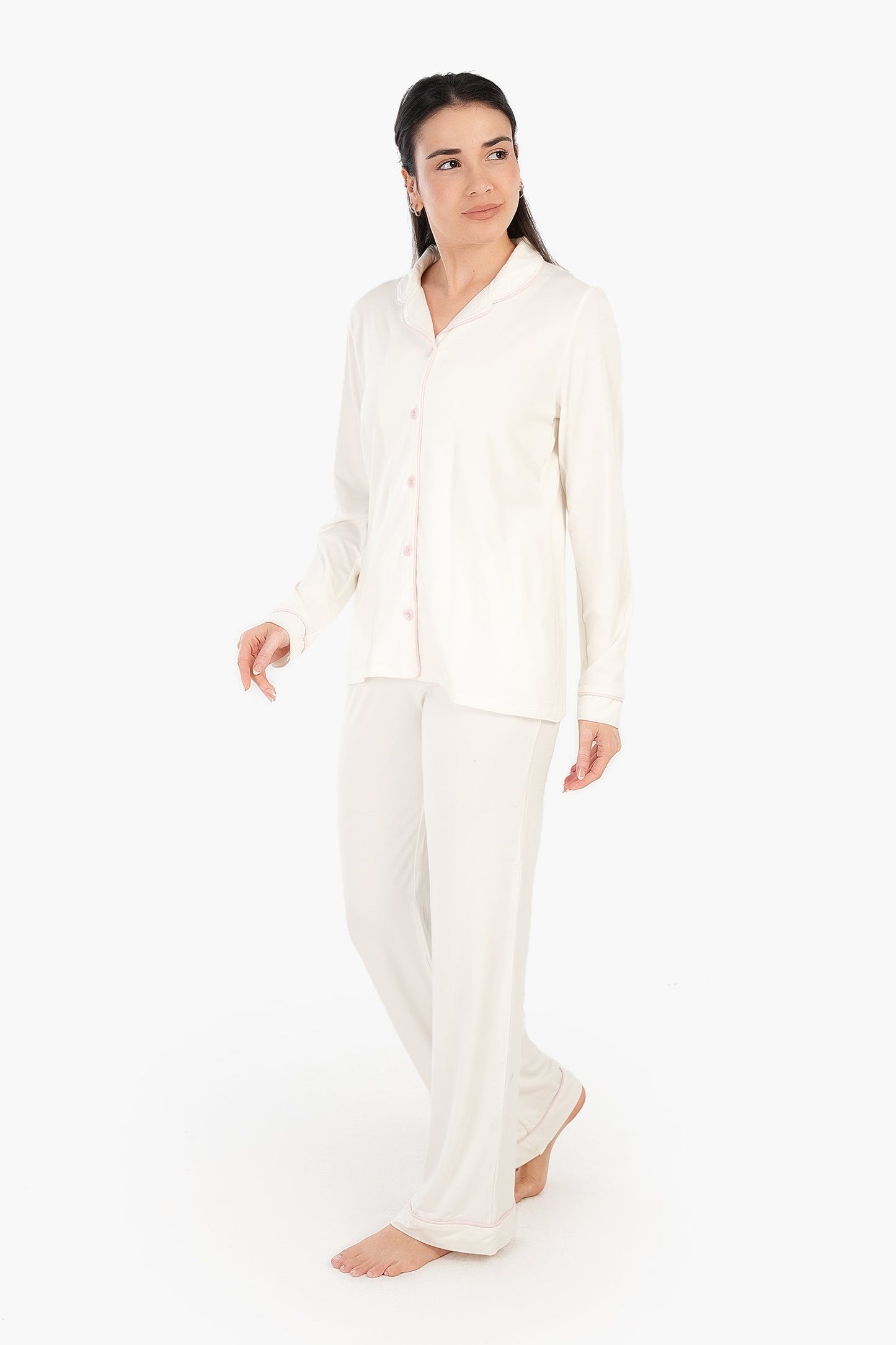 Viscose Contrast Piping Pyjama Set