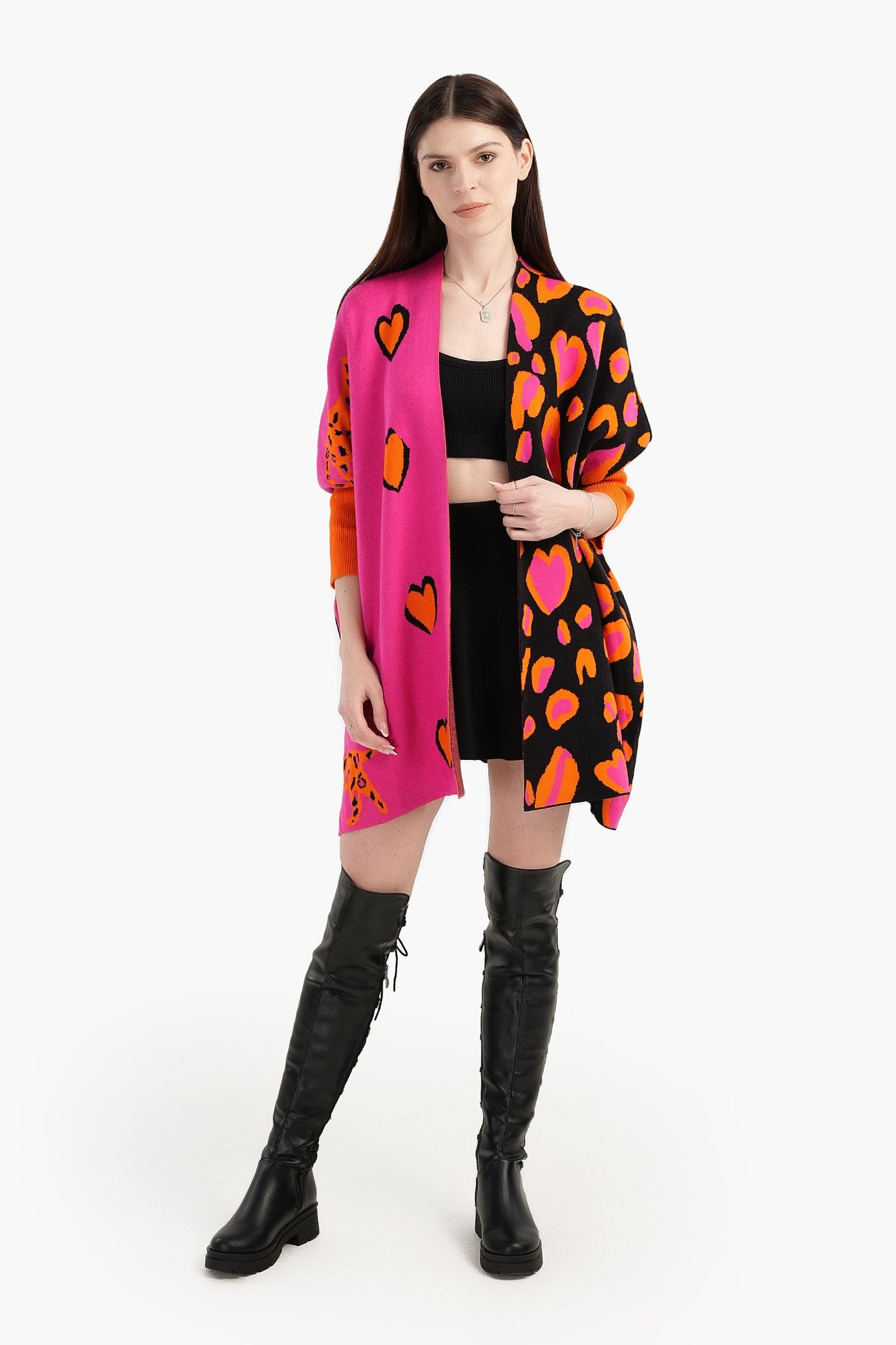 Colorful Jacquard Open Front Poncho