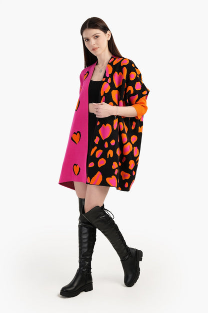 Colorful Jacquard Open Front Poncho