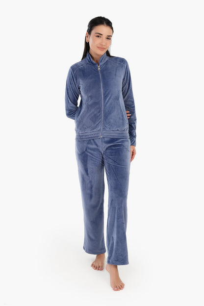 Stand Collar Velvet Pyjama Set