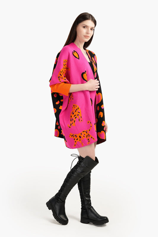 Colorful Jacquard Open Front Poncho