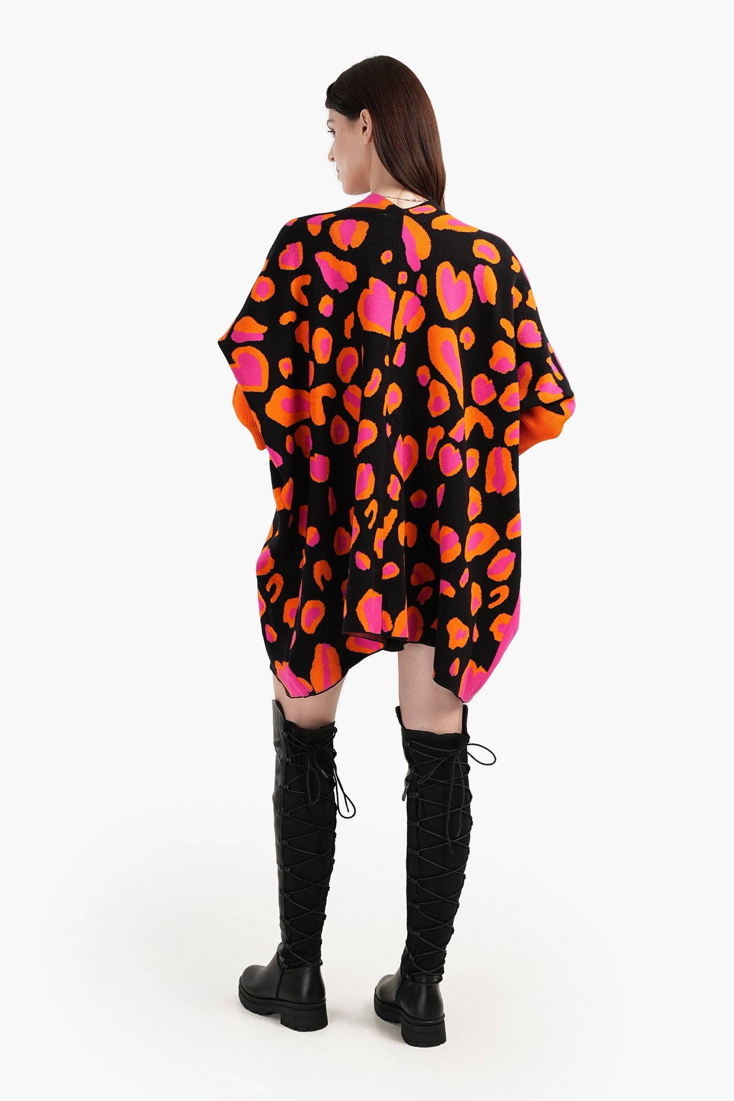 Colorful Jacquard Open Front Poncho