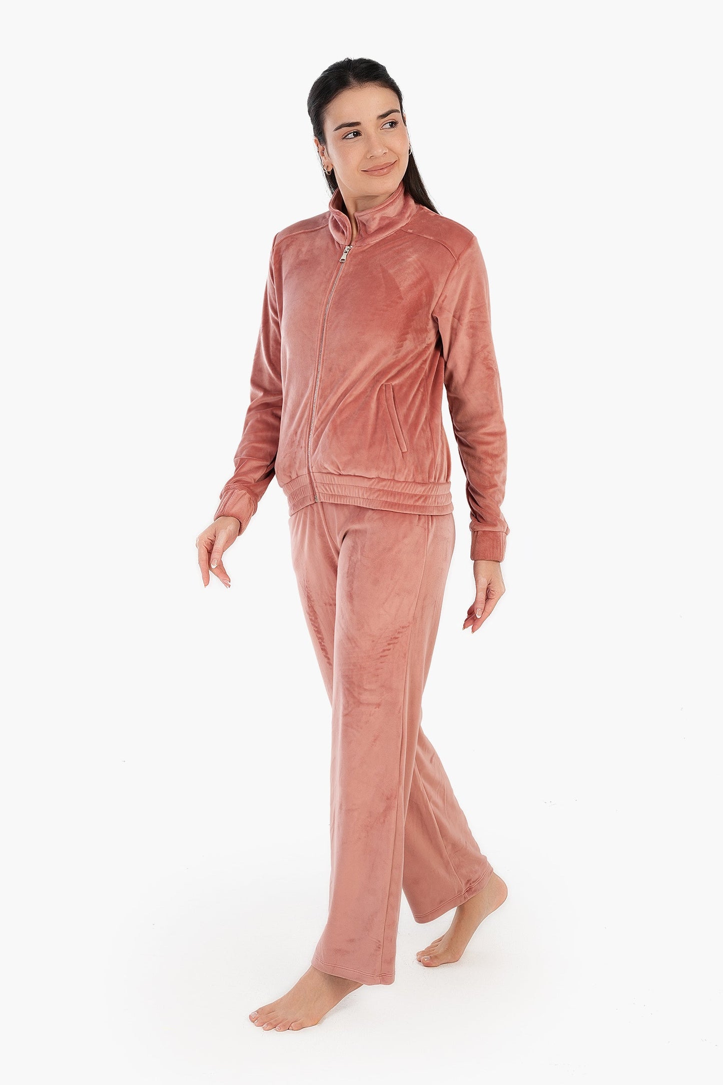 Stand Collar Velvet Pyjama Set