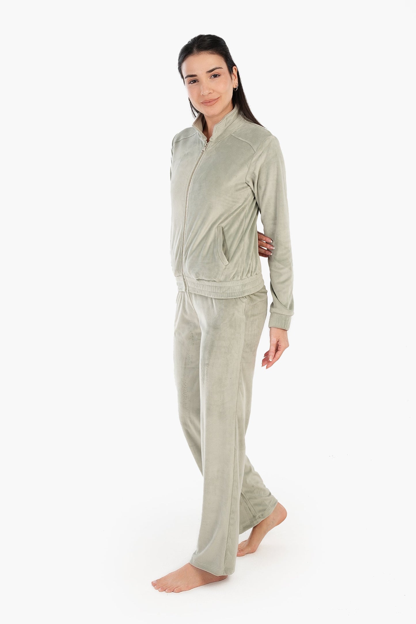 Stand Collar Velvet Pyjama Set