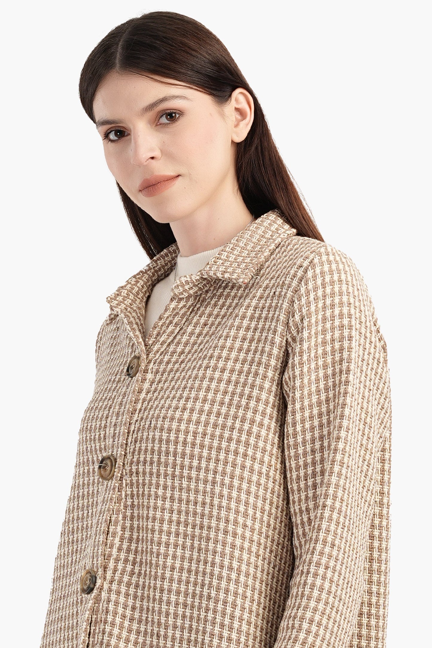 Bi-Tone Tweed Shirt with Buttons