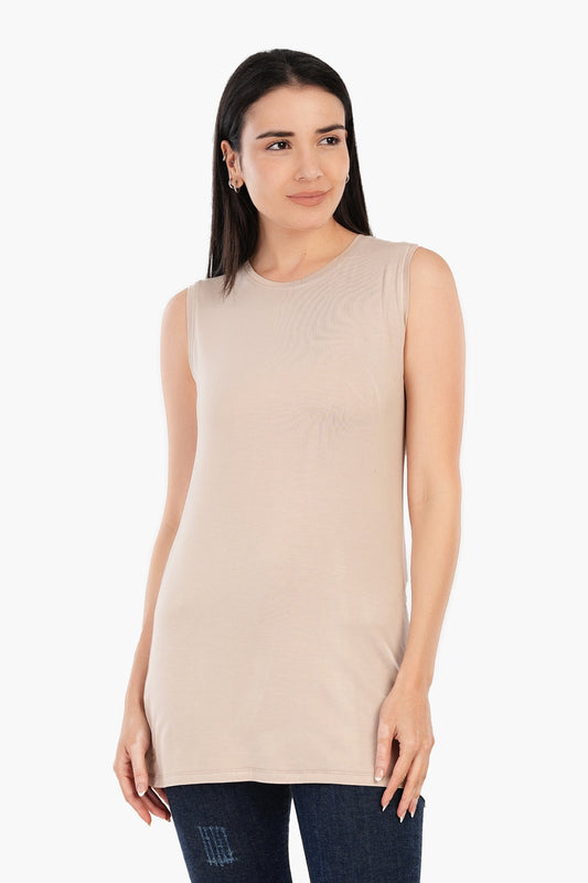 تي شيرت طويل بدون أكمام من الفيسكوز