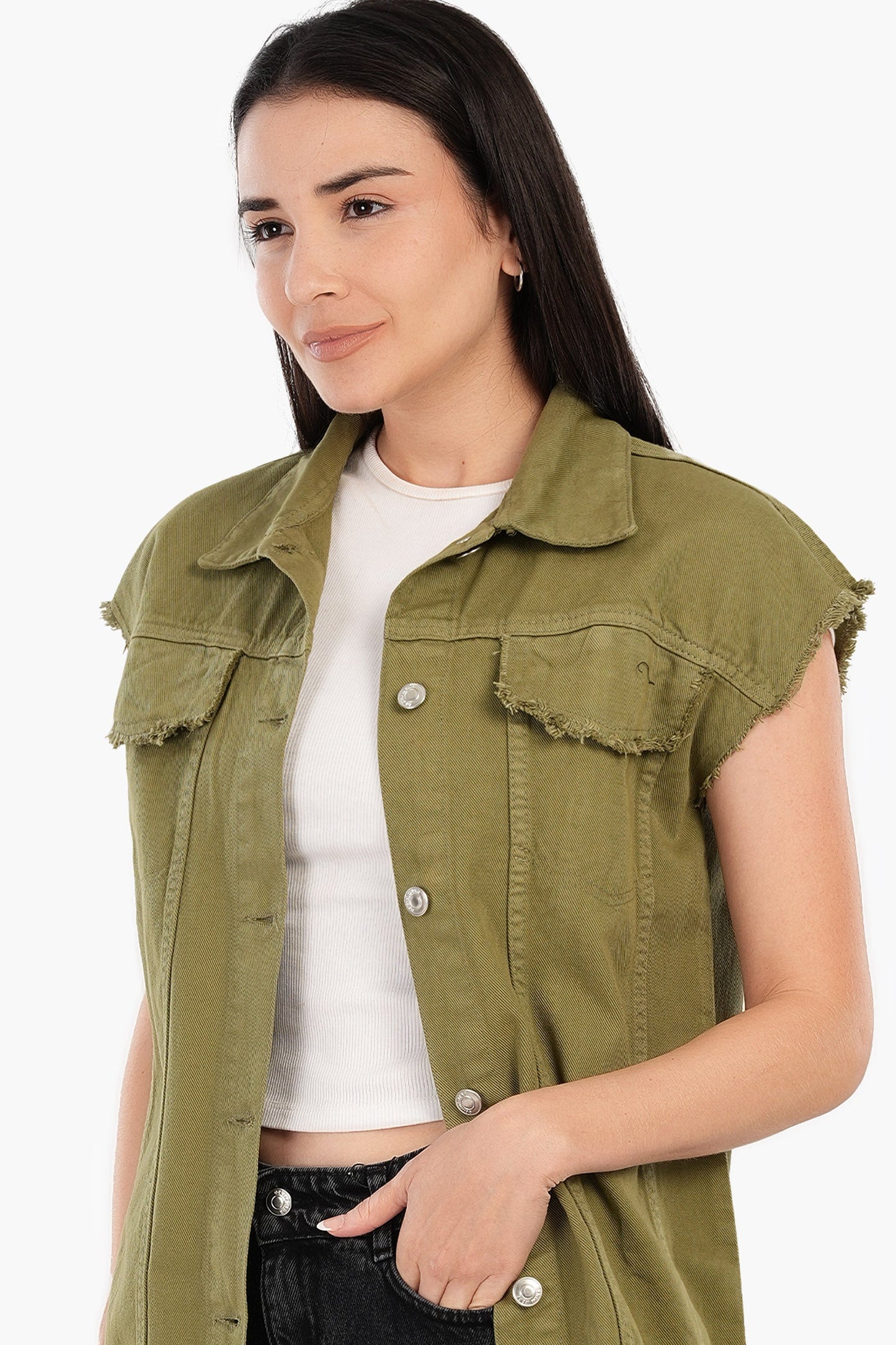 سترة جينز ذات حافة خام