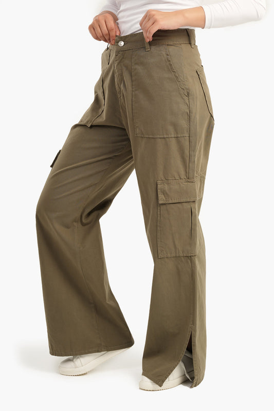 Linen Cargo Pants with Slits