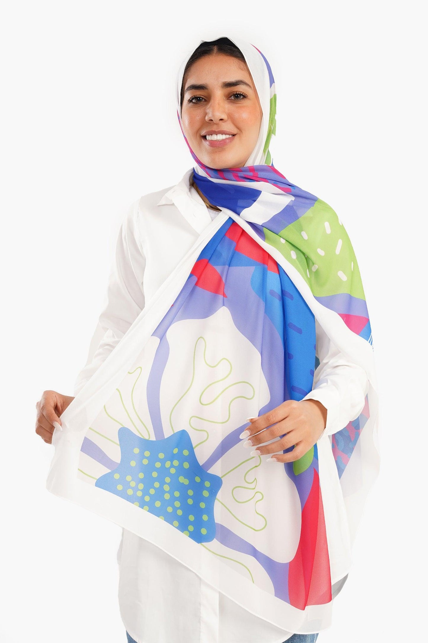 Blue Chiffon Printed Scarf