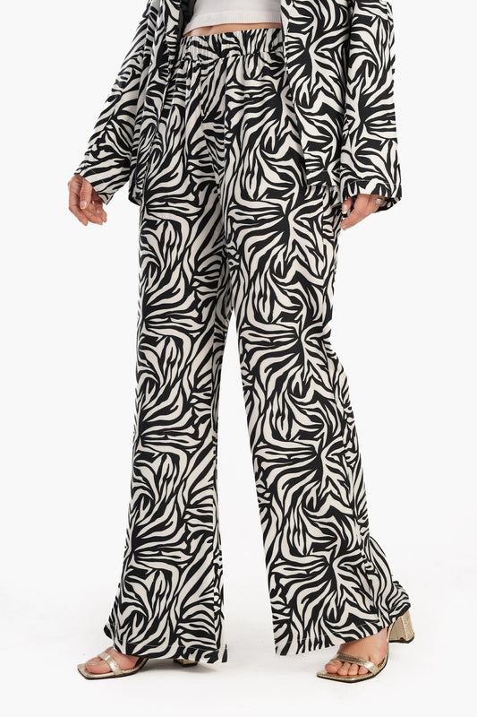 Elastic Waist Printed Flare Pants