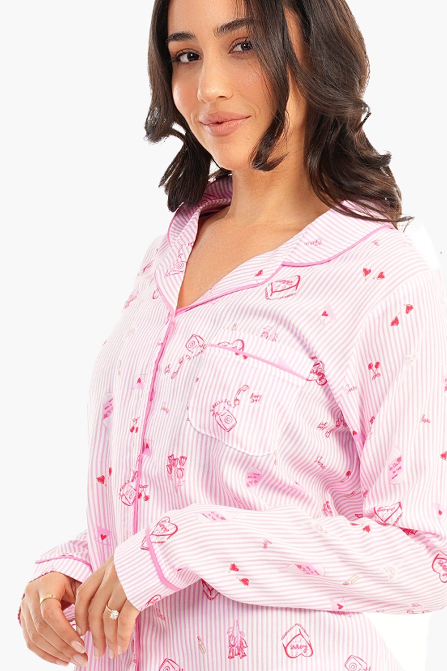 Pink Striped Printed Pyjama Set