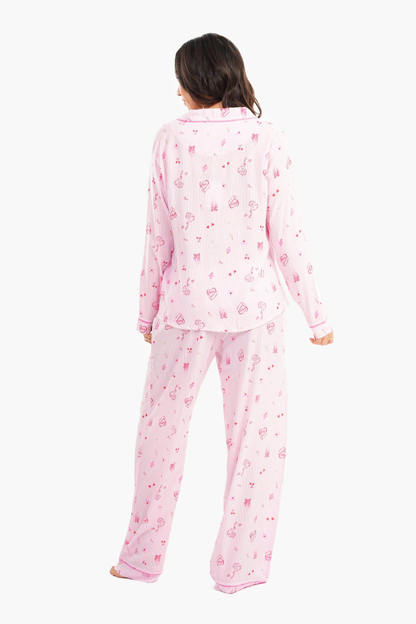 Pink Striped Printed Pyjama Set