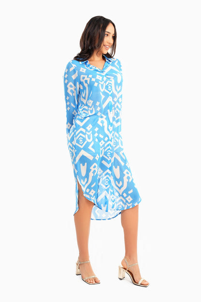 فستان قميص شيفون بحافة مستديرة