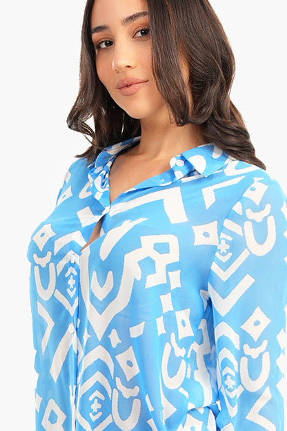 فستان قميص شيفون بحافة مستديرة